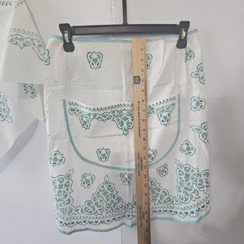 VTG Cotton Kitchen Apron & Bandana Set Blue Green Teal Swirled Design Pattern. - Picture 11 of 16